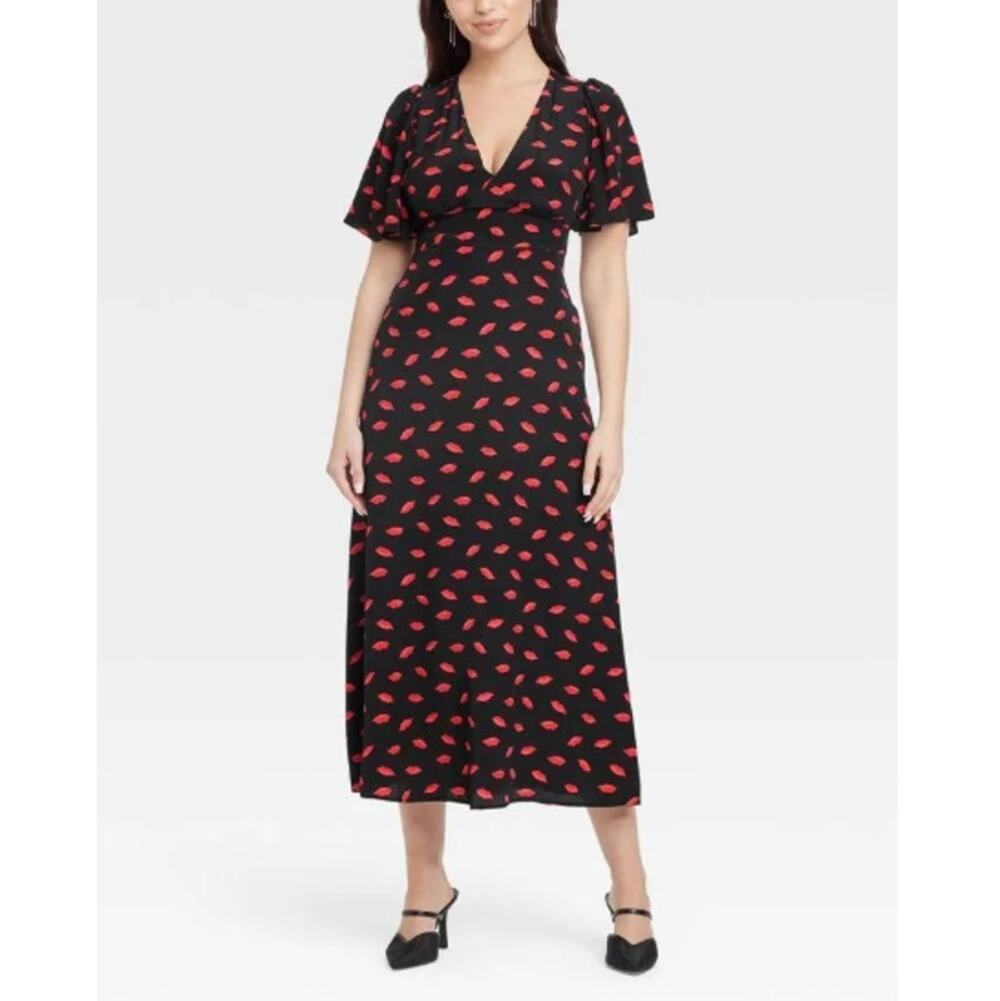 A New Day Women's Black Red Short Sleeve Maxi Sundress Size 22